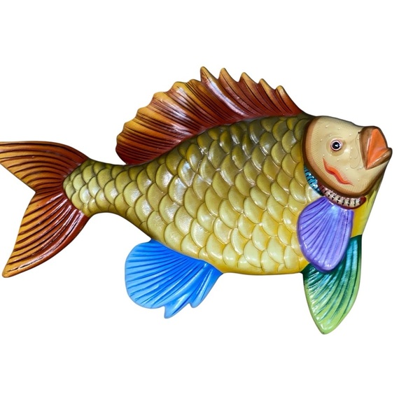 Vtg Tonala Mexico Hand Painted Ceramic Tropical Fish Wall Decor Signed E Alvarez - Picture 1 of 13